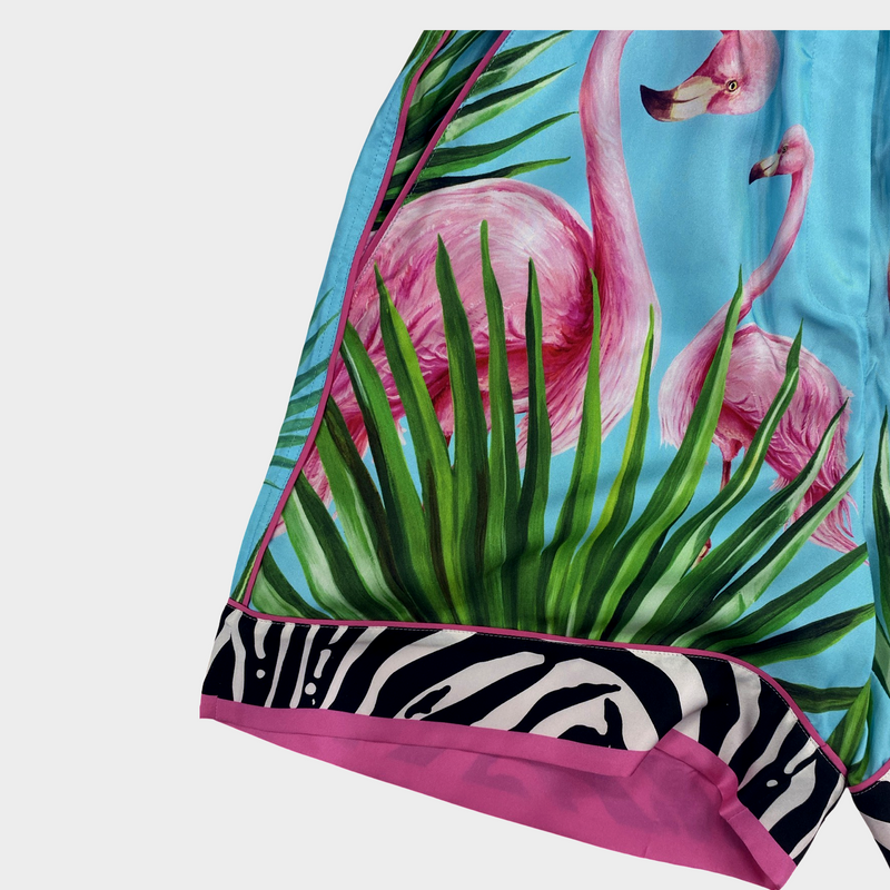 DOLCE&GABBANA X KHALED KHALED women's multicoloured flamingo print silk shorts