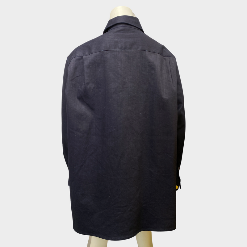 Raf Simons men's navy cotton oversized shirt with silver and photo patches