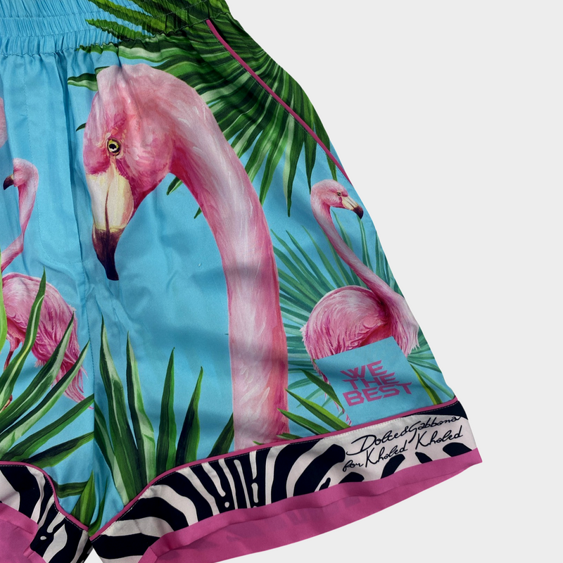 DOLCE&GABBANA X KHALED KHALED women's multicoloured flamingo print silk shorts