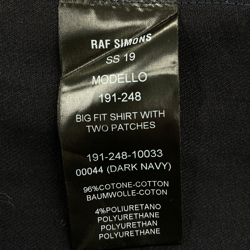 Raf Simons men's navy cotton oversized shirt with silver and photo patches
