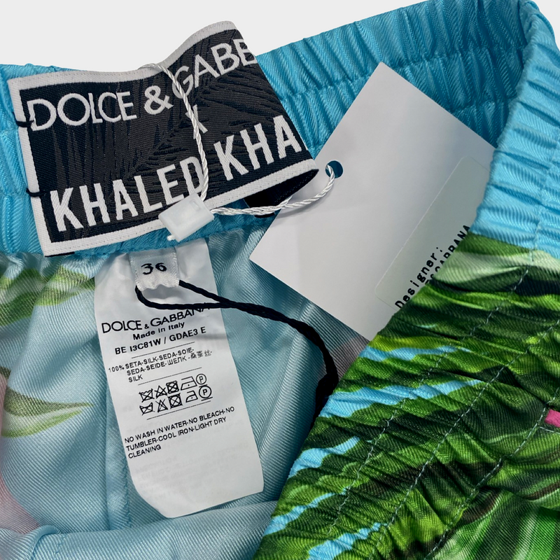 DOLCE&GABBANA X KHALED KHALED women's multicoloured flamingo print silk shorts