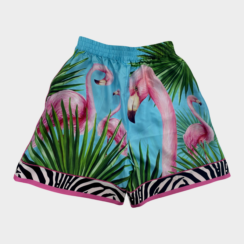 DOLCE&GABBANA X KHALED KHALED women's multicoloured flamingo print silk shorts