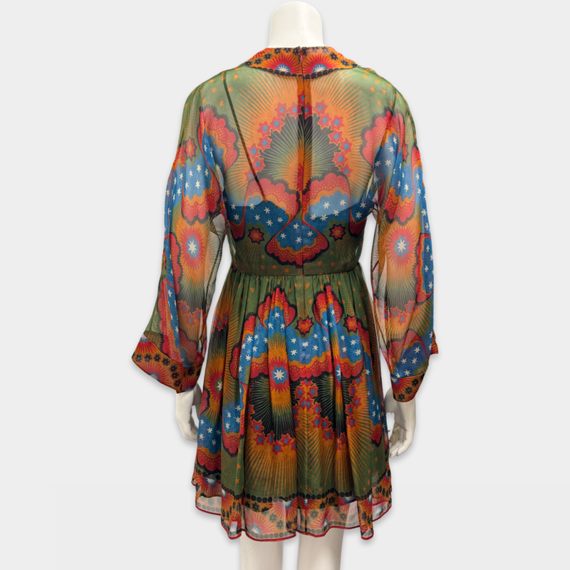 Valentino Multicolor Two-Piece Abstract Pattern Dress with Silk Underlay