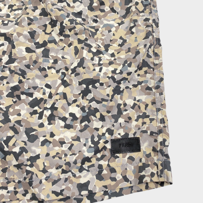 Fendi men's grey and yellow print swimming trunks