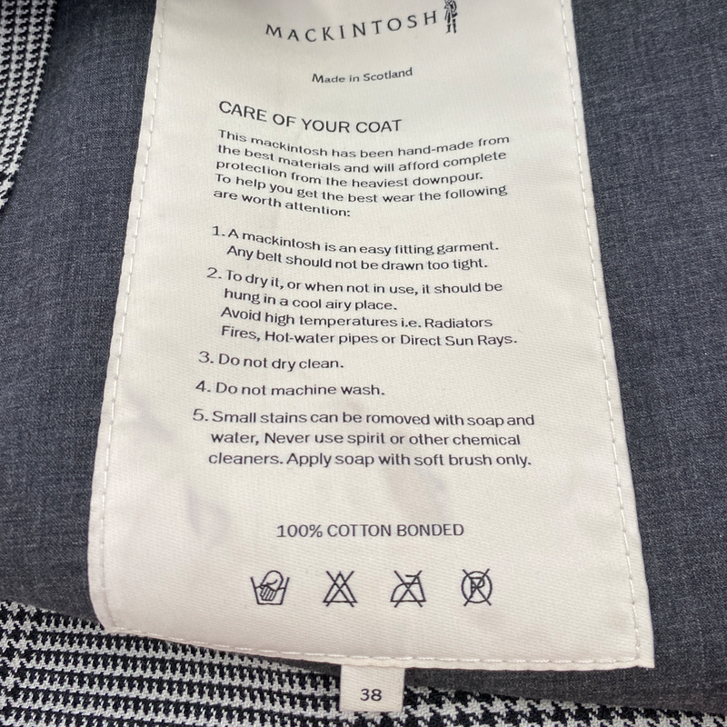 Mackintosh men's grey checked belted trench coat