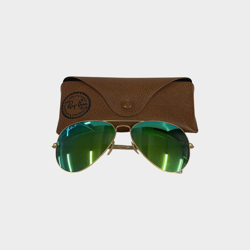 Ray Ban gold aviators with green glass