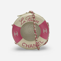 Chanel 2019 Pink and White Lifesaver Crossbody Handbag