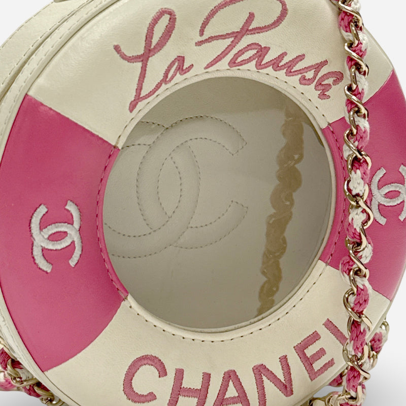 Chanel 2019 Pink and White Lifesaver Crossbody Handbag