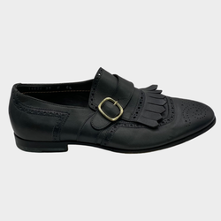 Santoni men's dark grey leather buckle loafers