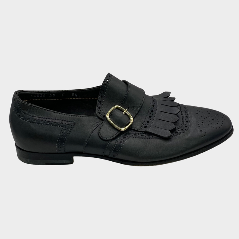 Santoni men's dark grey leather buckle loafers