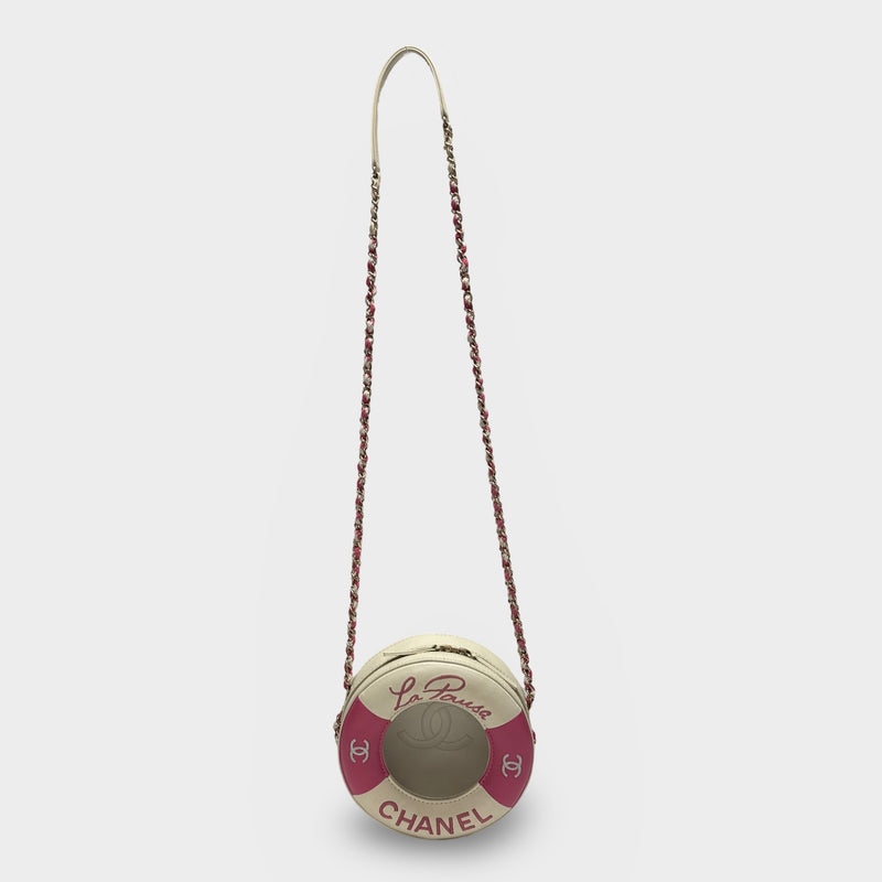 Chanel 2019 Pink and White Lifesaver Crossbody Handbag