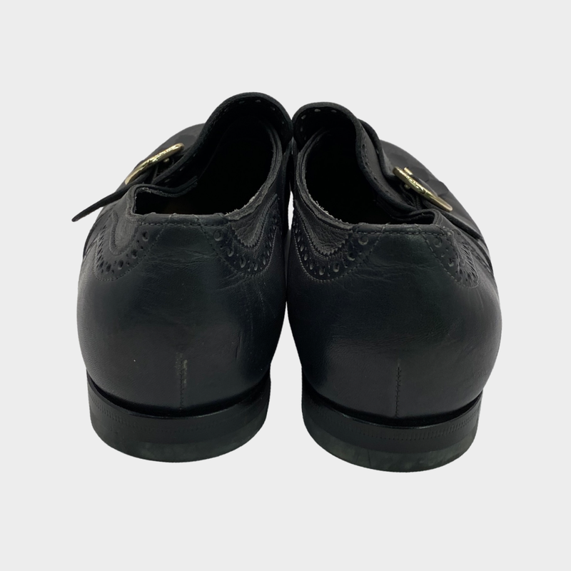 Santoni men's dark grey leather buckle loafers
