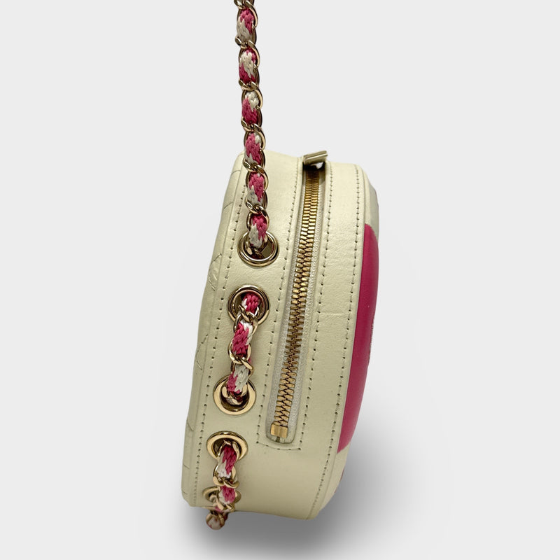 Chanel 2019 Pink and White Lifesaver Crossbody Handbag