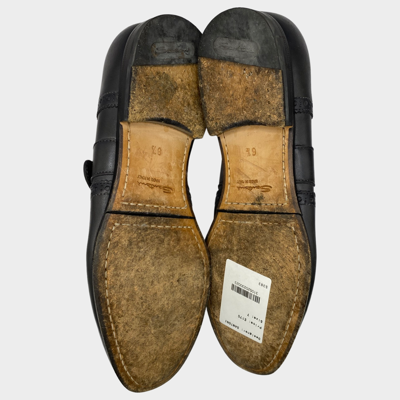 Santoni men's dark grey leather buckle loafers