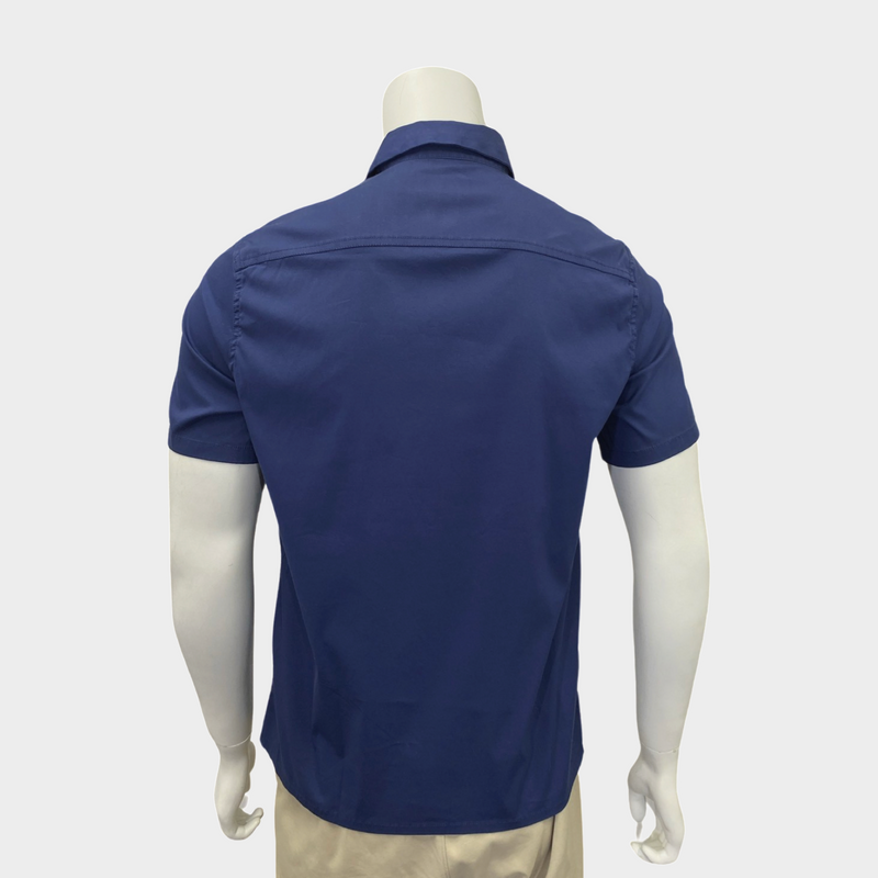 Prada men's blue shirt with pocket and red logo