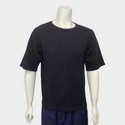 Dries Van Noten men's navy pinstrip woolen t-shirt