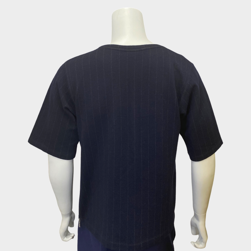 Dries Van Noten men's navy pinstrip woolen t-shirt