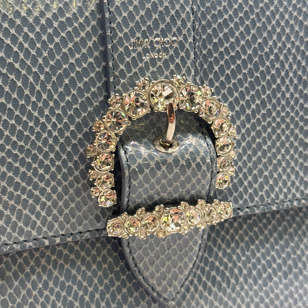 Jimmy Choo Lizard Printed Crystal Blue Medium Cheri Top