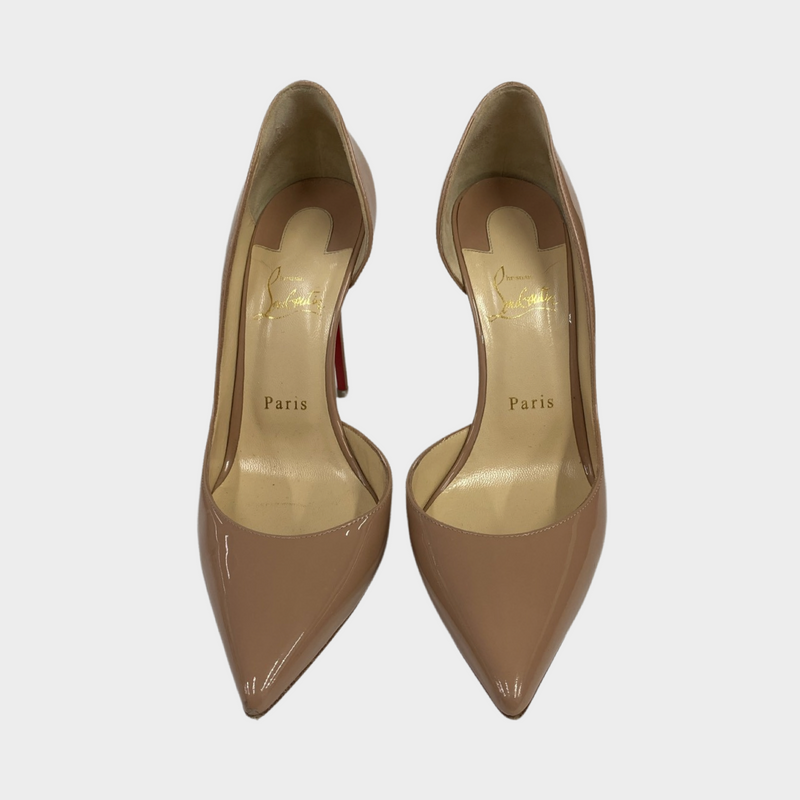 Christian Louboutin women's nude patent leather heels