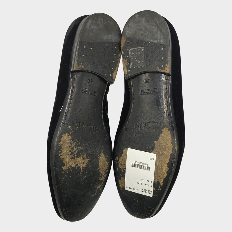 Alexander Mcqueen men's black velvet loafers with gold dragonfly embroidery