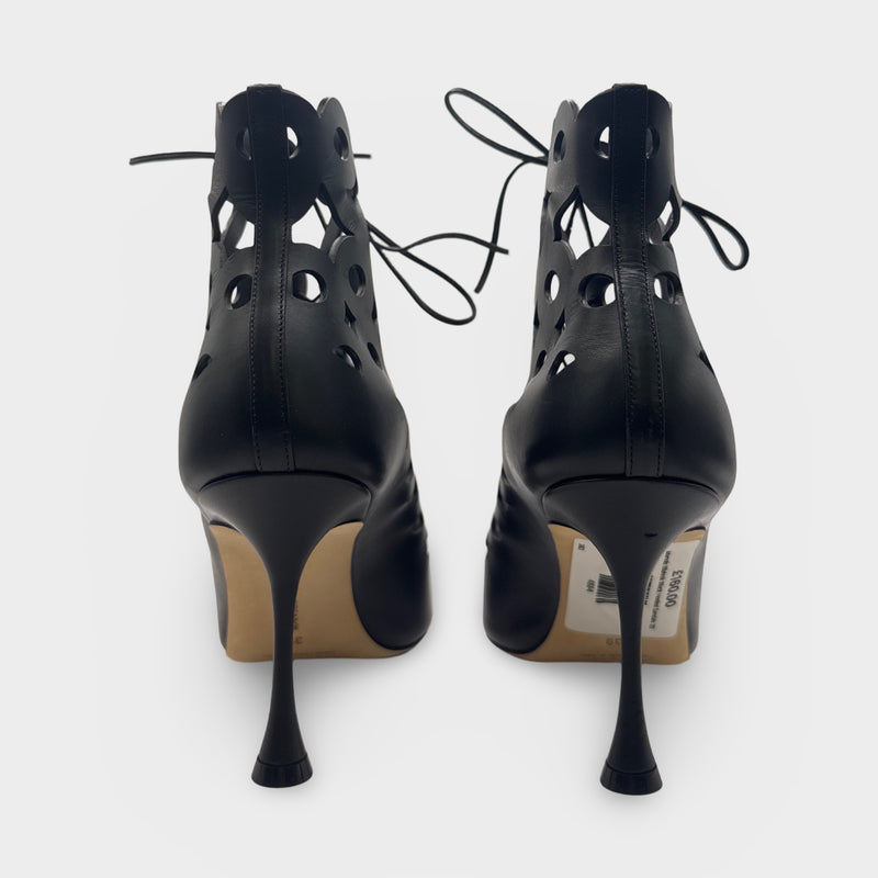 Manolo Blahnik Taralo Black Laser Cut Heeled Sandals
