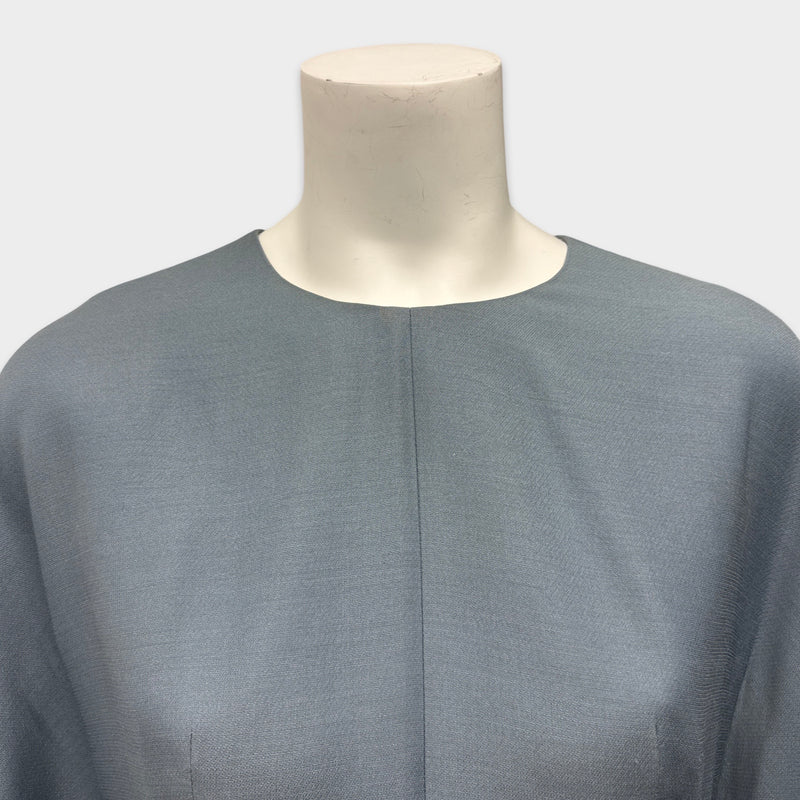 Valentino Gray Wool Cape Sleeve Dress