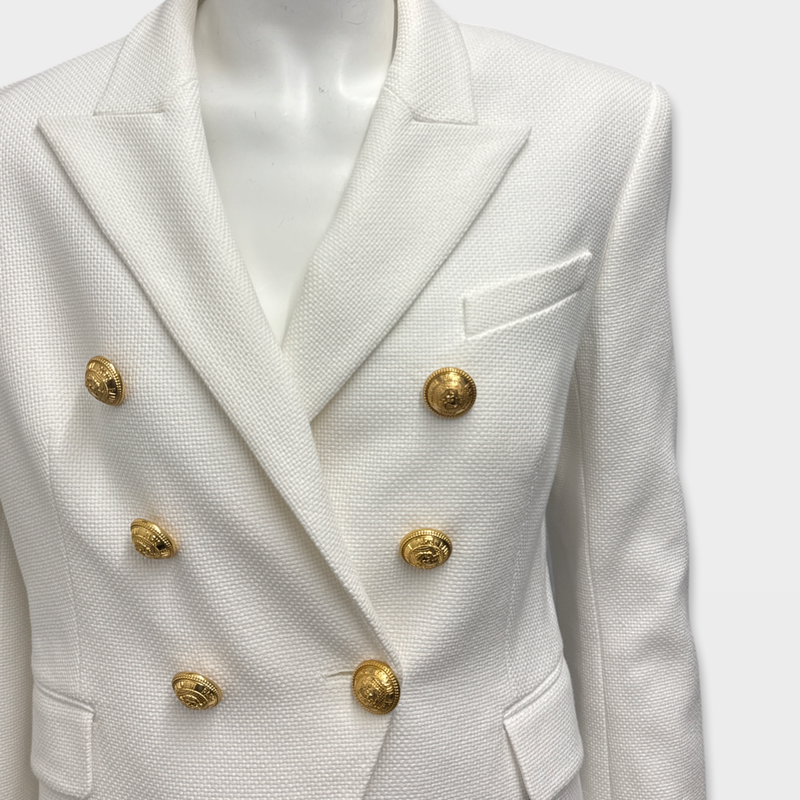 Balmain Women's padded-shoulder double-breasted White Blazer