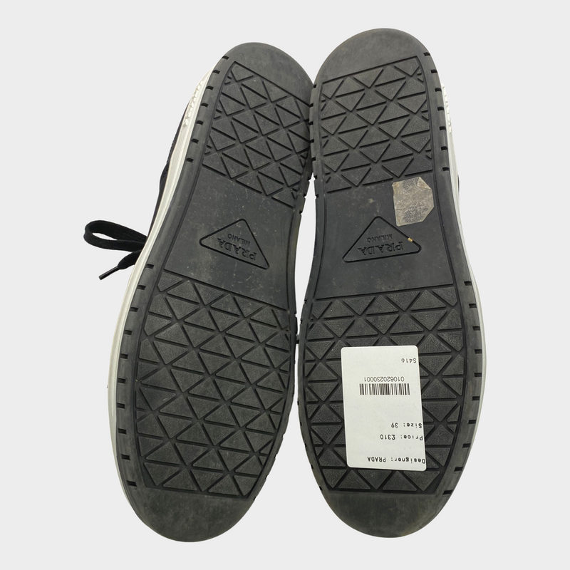 Prada women's black re-nylon triangle logo sneakers