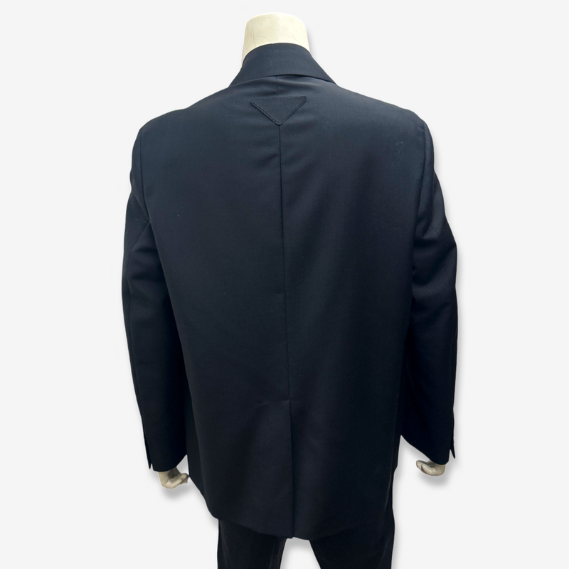 Prada Men's Navy Woolen Blazer With Triangle Patch Detail
