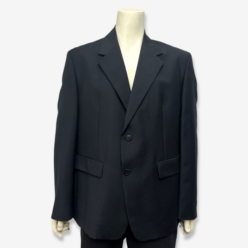 Prada Men's Navy Woolen Blazer With Triangle Patch Detail