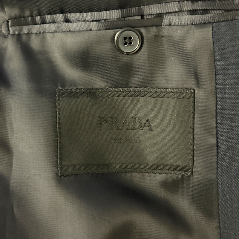 Prada Men's Navy Woolen Blazer With Triangle Patch Detail