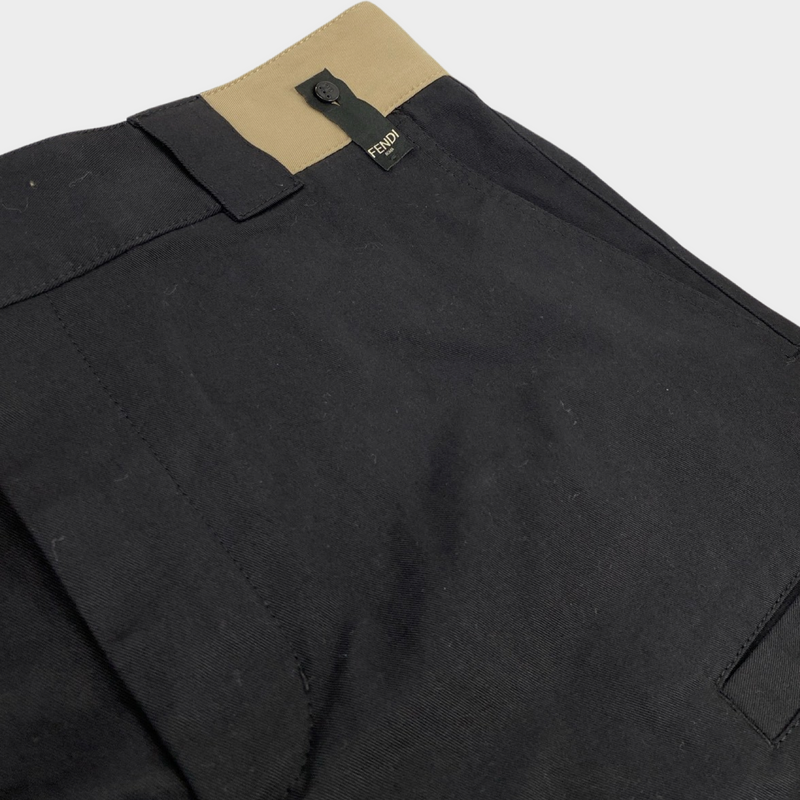 Fendi men's black & beige utility style trousers