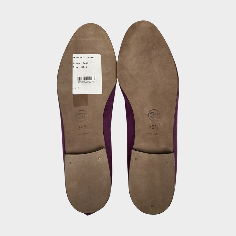 Chanel women's purple suede ballerinas with bow