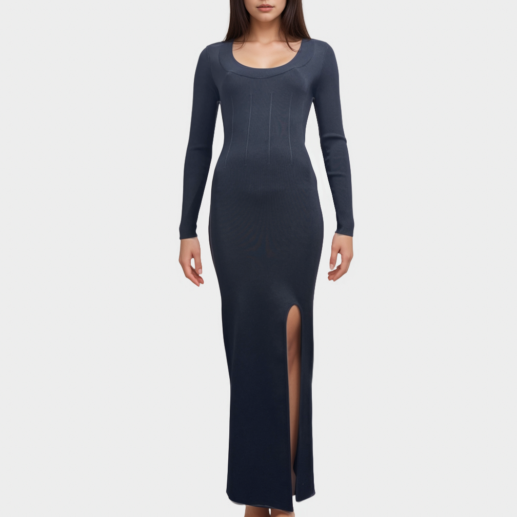 Galvan London Navy Blue Long Sleeve Atalanta Ballet Neck Dress – Loop  Generation
