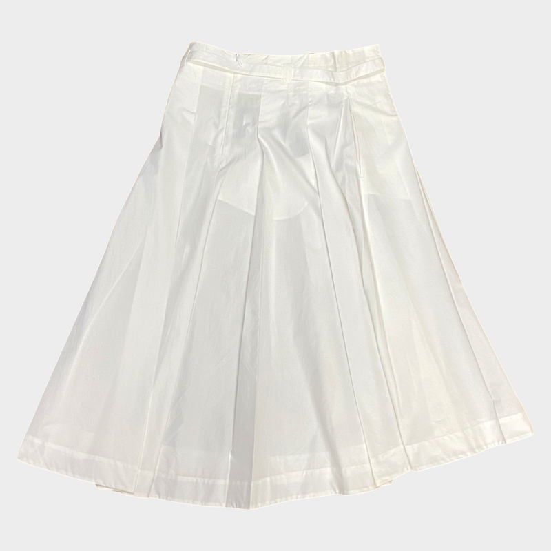 Loro Piana white cotton pleated style midi skirt