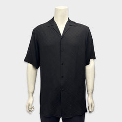 Gucci Men's Black Monogram Silk Camp Short Sleeve Shirt