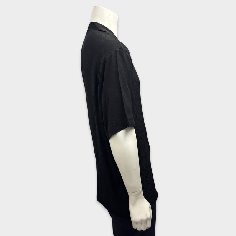 Gucci Men's Black Monogram Silk Camp Short Sleeve Shirt