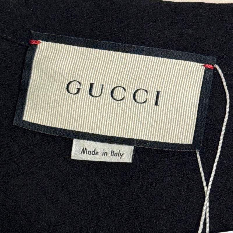 Gucci Men's Black Monogram Silk Camp Short Sleeve Shirt