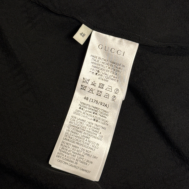 Gucci Men's Black Monogram Silk Camp Short Sleeve Shirt