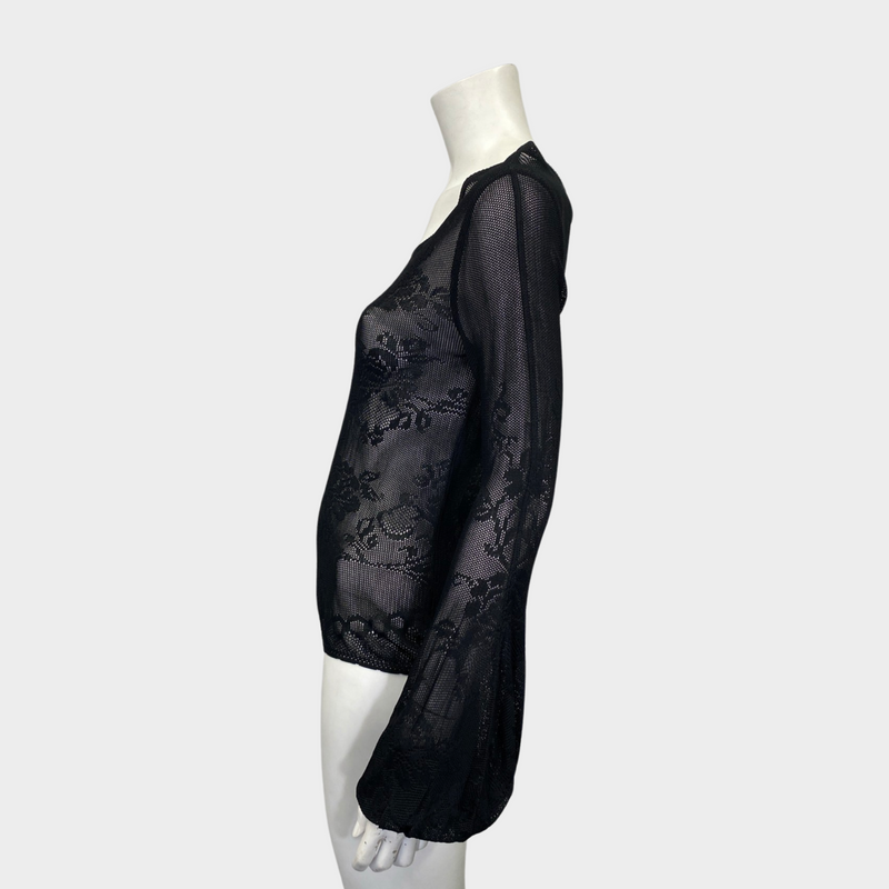 Chanel women's black sheer long sleeve blouse