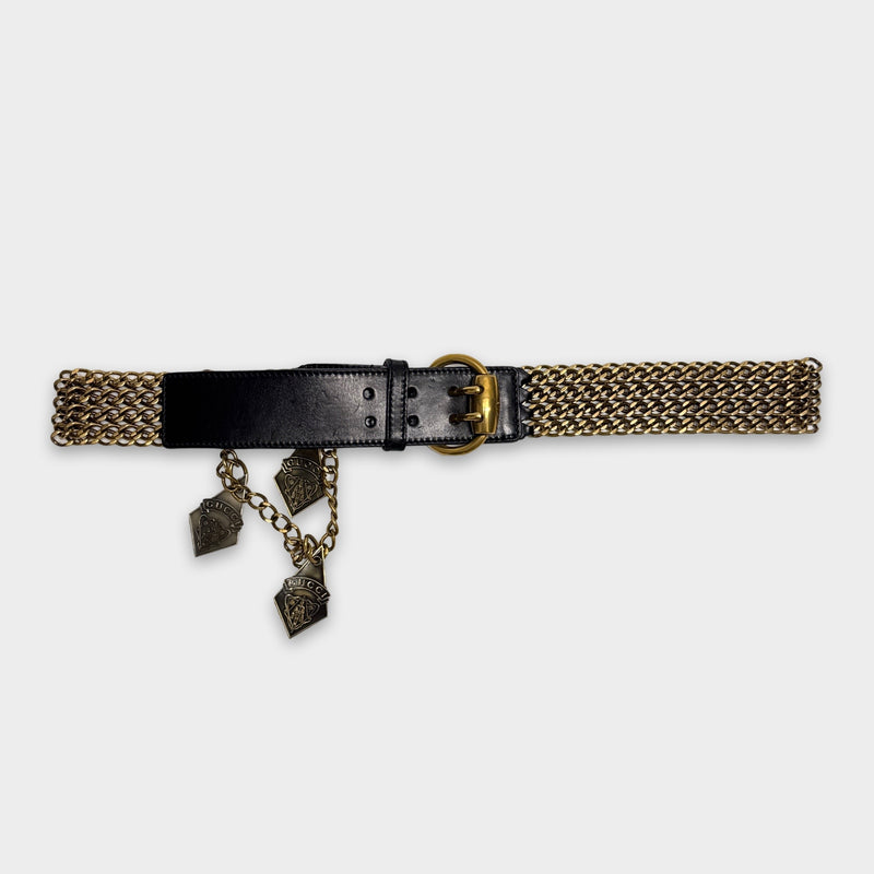 Gucci Vintage Black and Gold Chain Belt 95cm