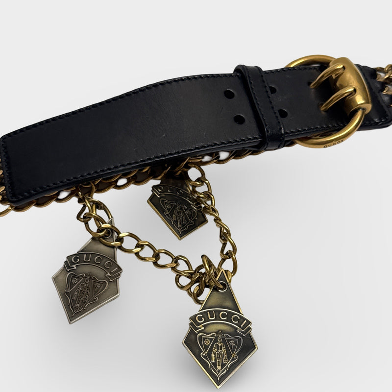 Gucci Vintage Black and Gold Chain Belt 95cm
