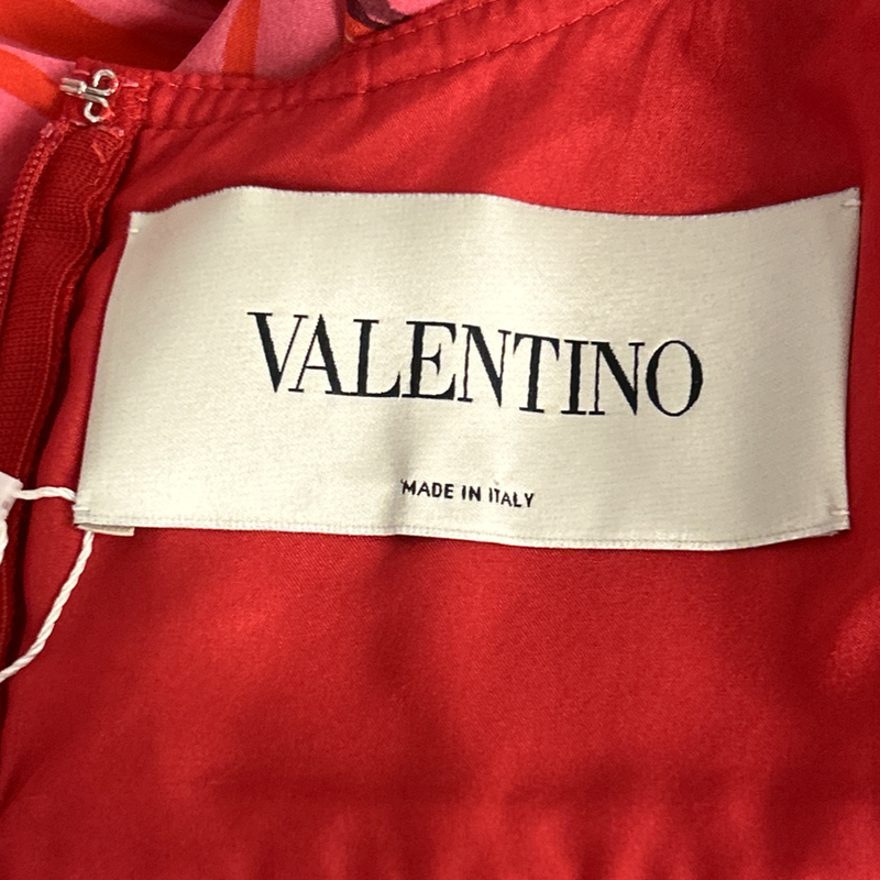 Valentino Pink And Red Lipstick Print Silk Dress