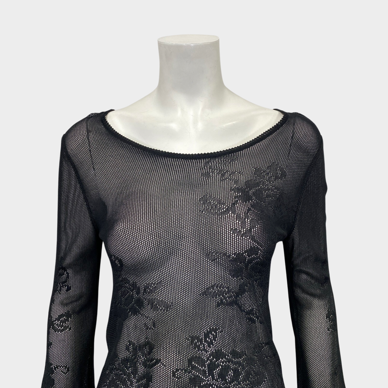 Chanel women's black sheer long sleeve blouse