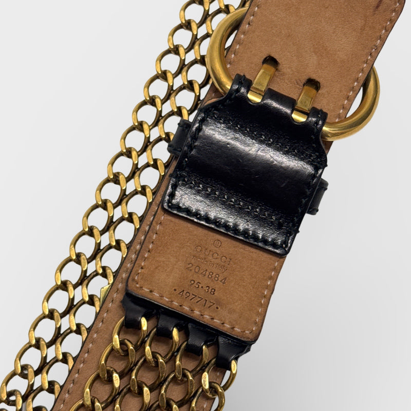 Gucci Vintage Black and Gold Chain Belt 95cm