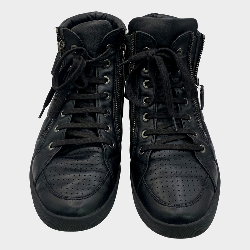 Chanel Women's Black Leather CC Logo High-top Sneakers