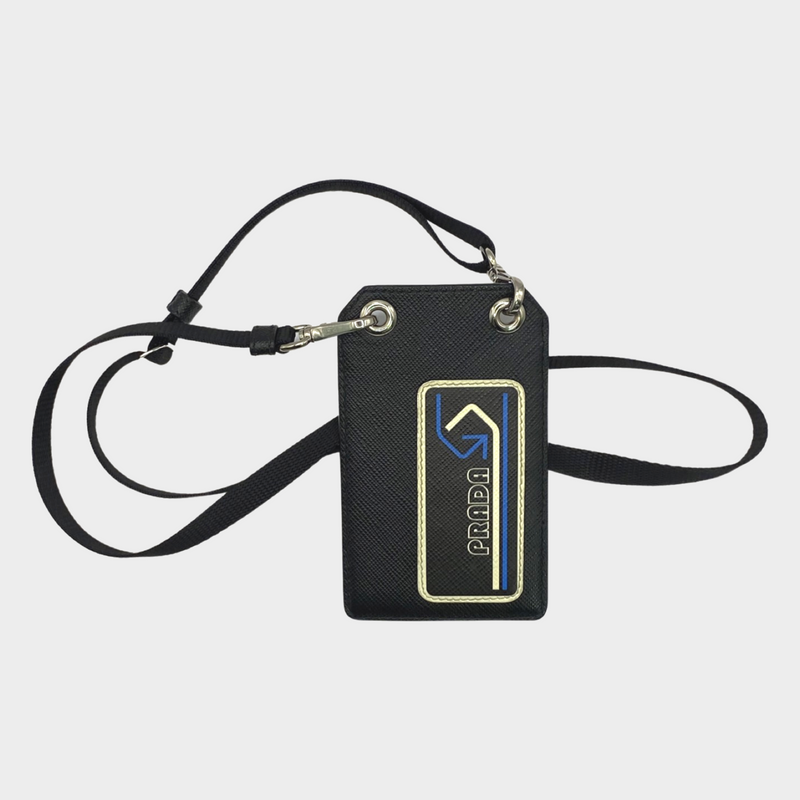 Prada unisex black logo print card-holder lanyard