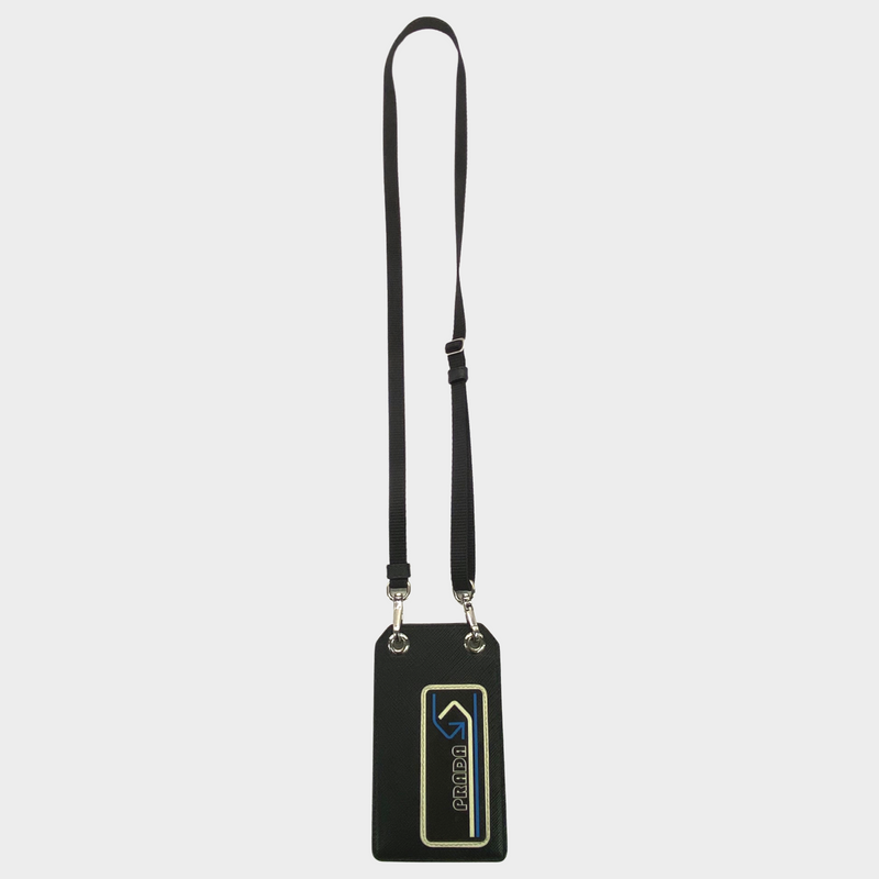 Prada unisex black logo print card-holder lanyard