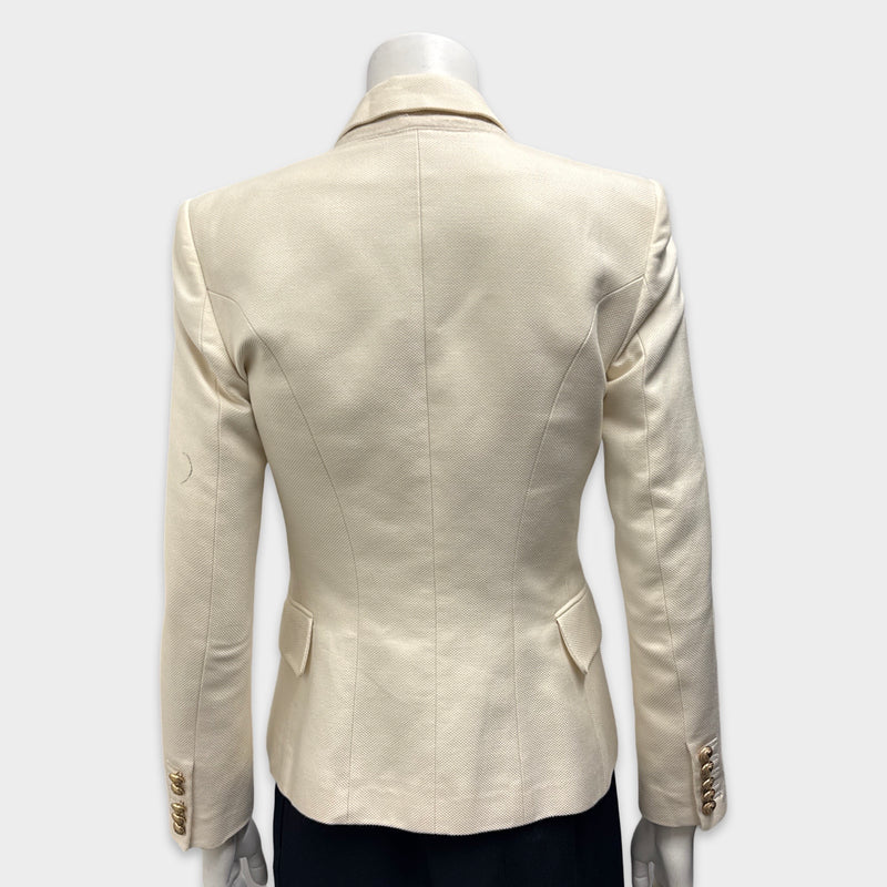Balmain Women's Cream Double Breasted Blazer With Gold Buttons