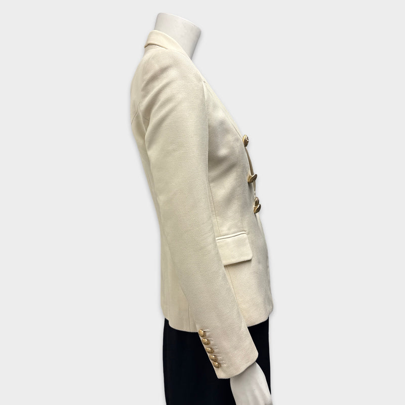 Balmain Women's Cream Double Breasted Blazer With Gold Buttons
